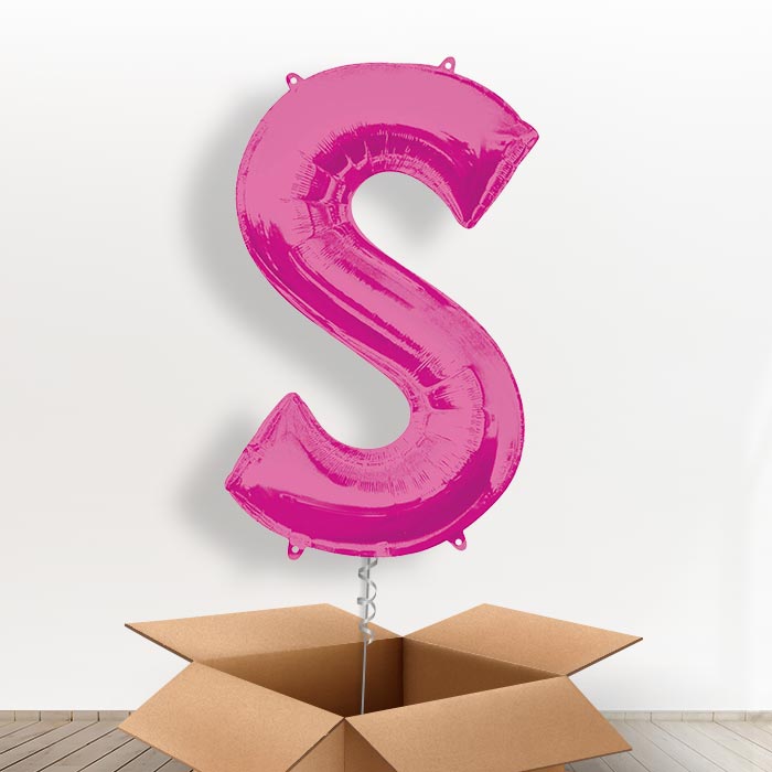 Personalised Letter S Balloon in a Box - Pink