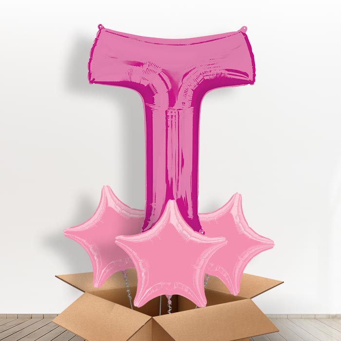 Personalised Letter T Balloon in a Box - Pink