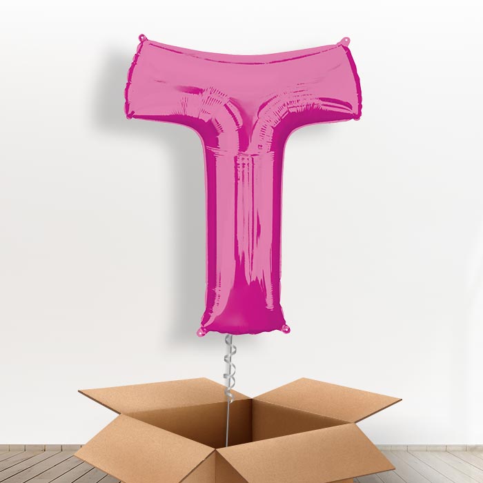 Personalised Letter T Balloon in a Box - Pink