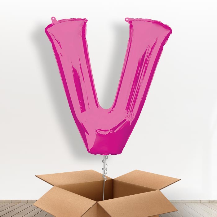 Personalised Letter V Balloon in a Box - Pink