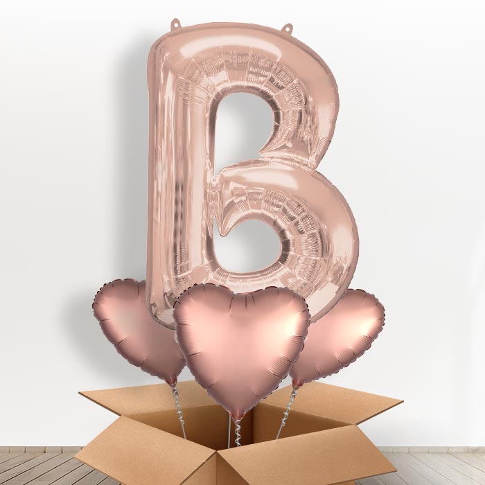 Personalised Letter B Balloon in a Box - Rose Gold