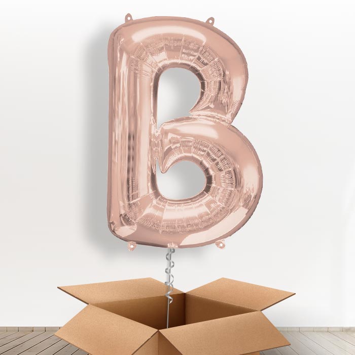 Personalised Letter B Balloon in a Box - Rose Gold