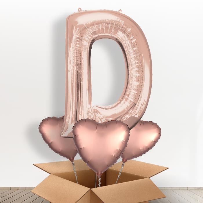 Personalised Letter D Balloon in a Box - Rose Gold