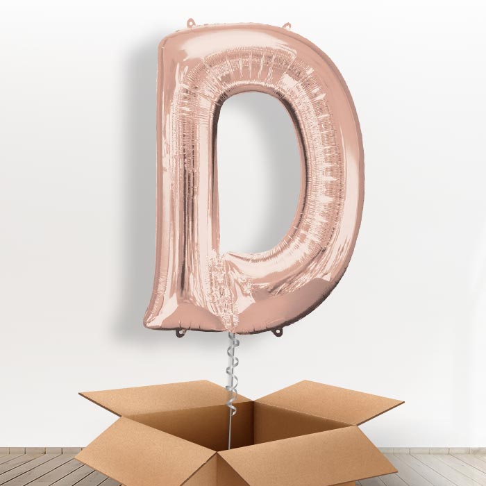 Personalised Letter D Balloon in a Box - Rose Gold