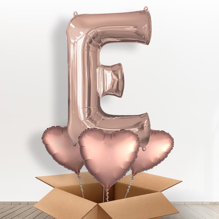 Personalised Letter E Balloon in a Box - Rose Gold