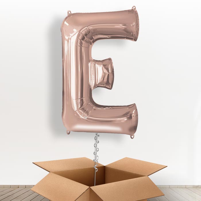 Personalised Letter E Balloon in a Box - Rose Gold