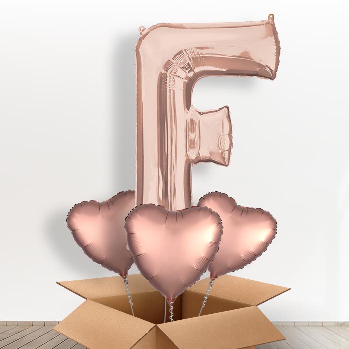 Personalised Letter F Balloon in a Box - Rose Gold