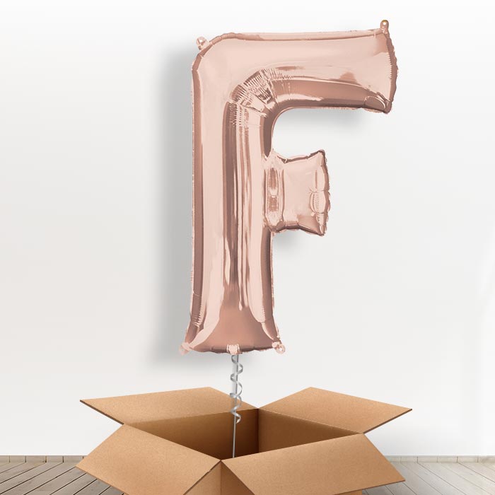 Personalised Letter F Balloon in a Box - Rose Gold