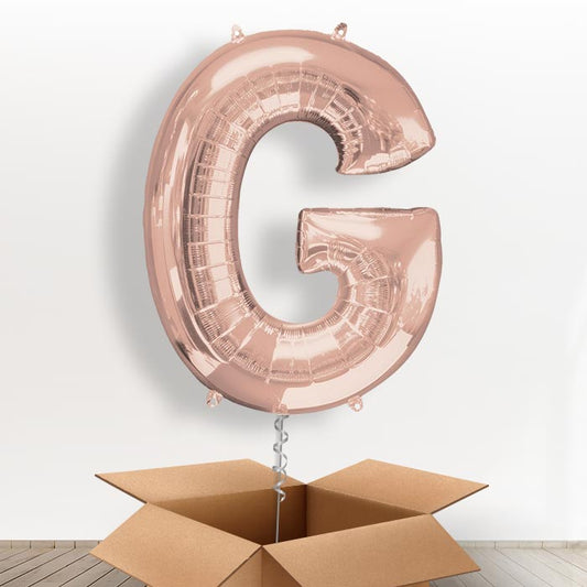 Personalised G Balloon in a Box - Rose Gold