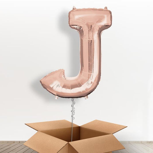 Personalised Letter J Balloon in a Box - Rose Gold