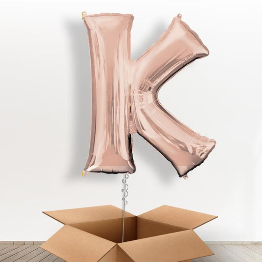 Personalised K Letter Balloon in a Box - Rose Gold