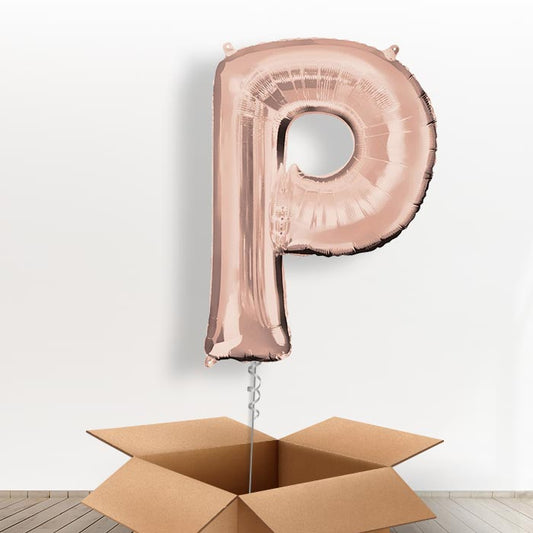 Personalised P Balloon in a Box - Rose Gold