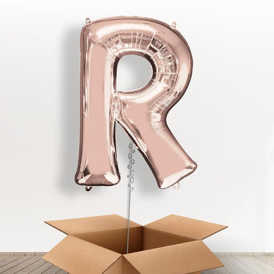 Personalised R Balloon in a Box - Rose Gold