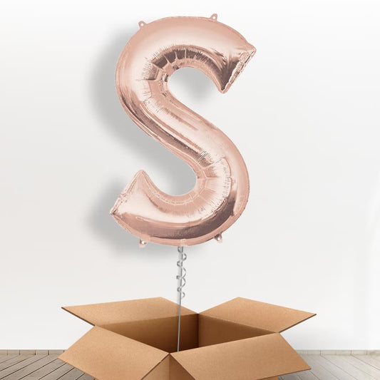 Personalised Letter S Balloon in a Box - Rose Gold