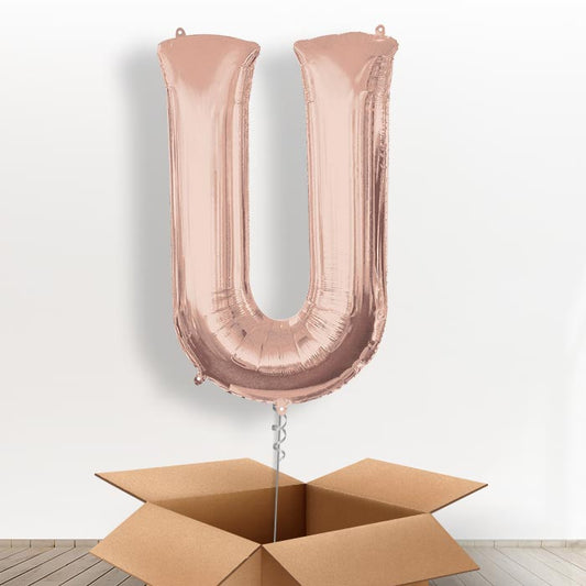 Personalised U Balloon in a Box - Rose Gold