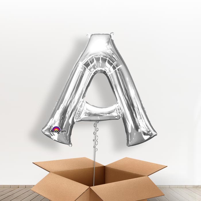 Personalised Letter A Balloon in a Box - Silver