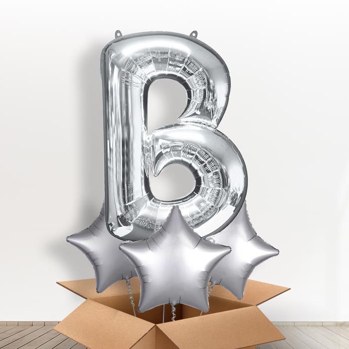 Personalised Letter B Balloon in a Box - Silver