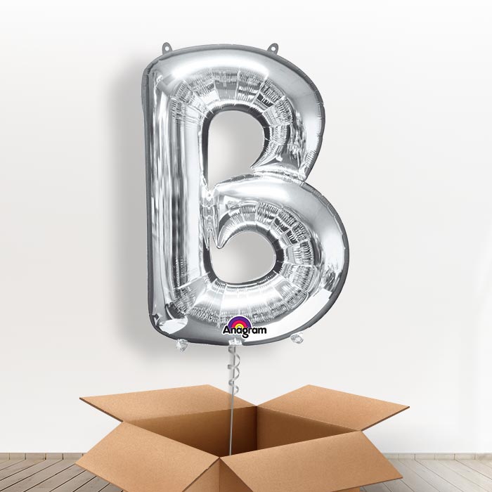 Personalised Letter B Balloon in a Box - Silver