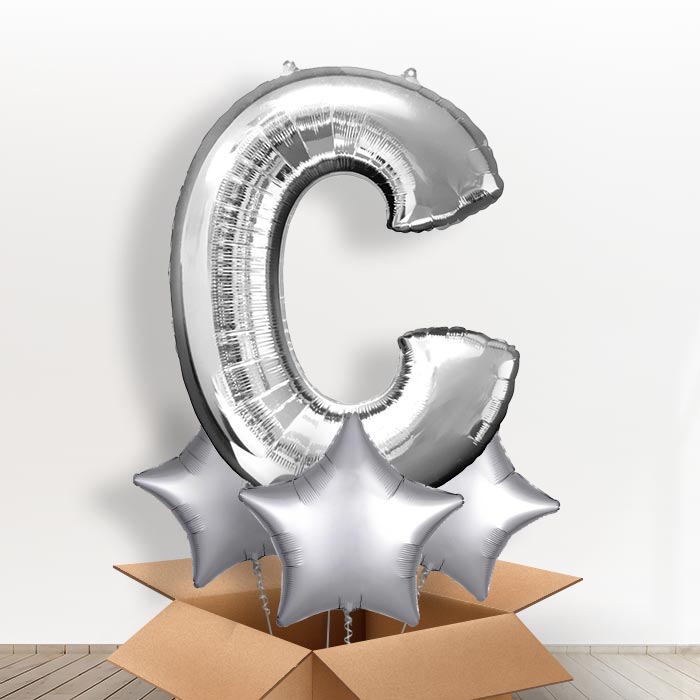 Personalised Letter C Balloon in a Box - Silver