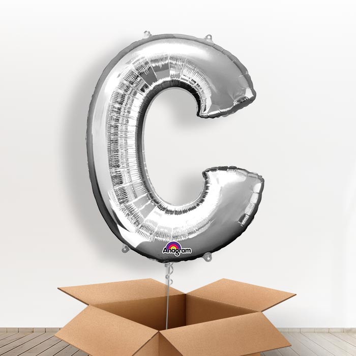 Personalised Letter C Balloon in a Box - Silver