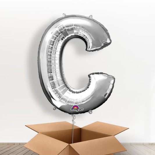 Personalised Letter C Balloon in a Box - Silver