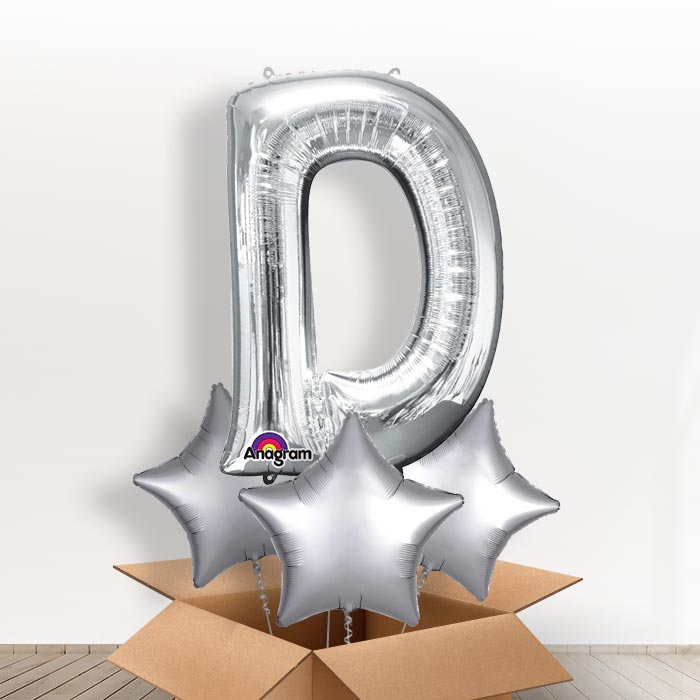 Personalised Balloons Letter D in a Box - Silver