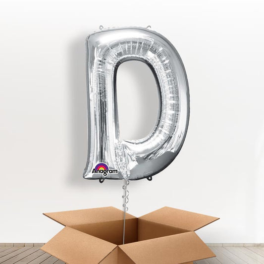 Personalised Balloons Letter D in a Box - Silver