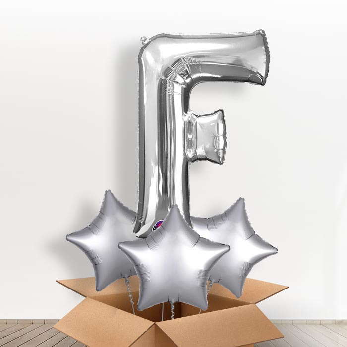 Personalised Letter F Balloon in a Box - Silver