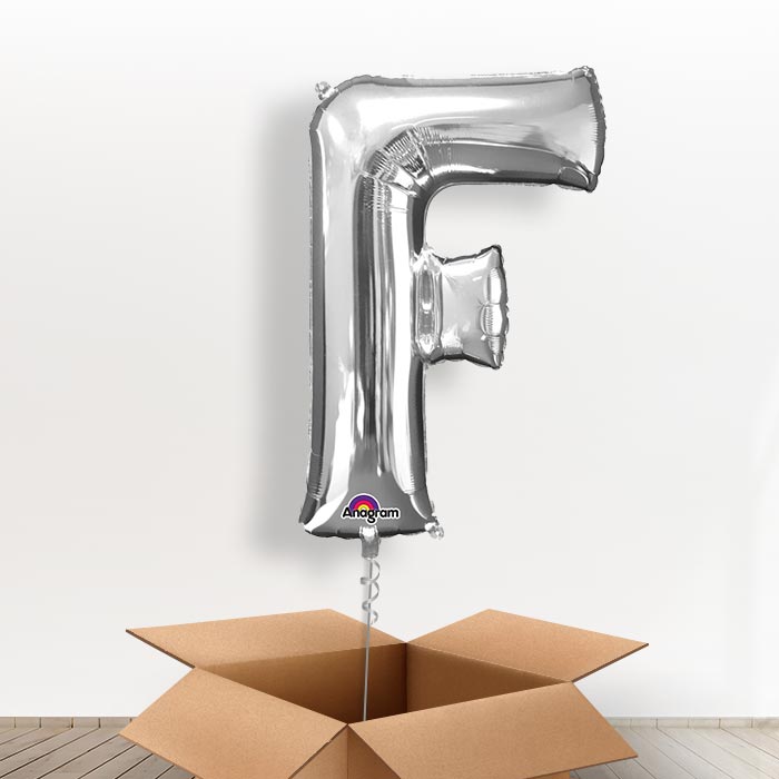 Personalised Letter F Balloon in a Box - Silver