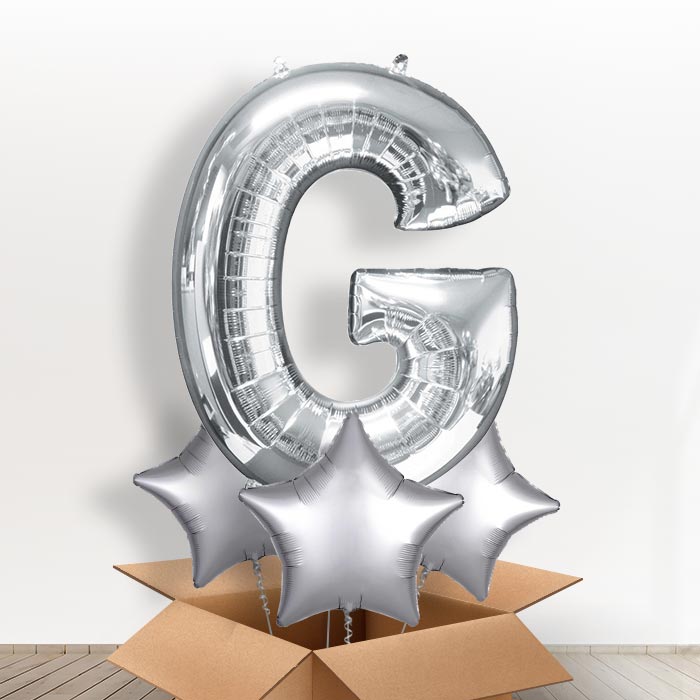 Personalised G Balloon in a Box - Silver