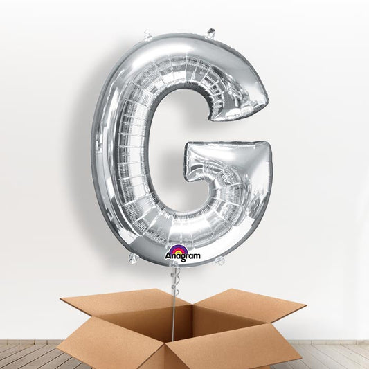 Personalised G Balloon in a Box - Silver