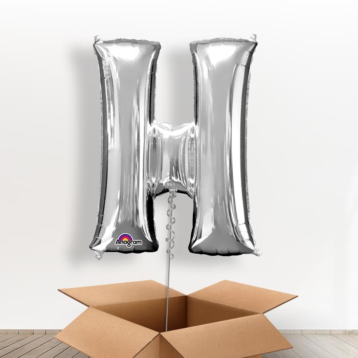 Personalised Letter H Balloon in a Box - Silver