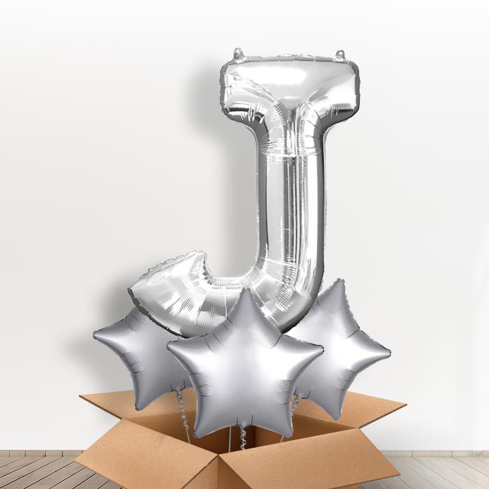 Personalised J Balloon in a Box - Silver