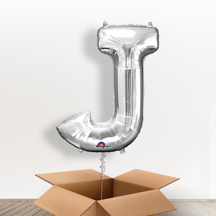 Personalised J Balloon in a Box - Silver