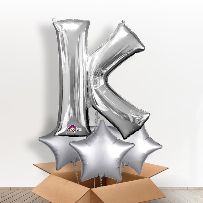 Personalised Letter K Balloon in a Box - Silver