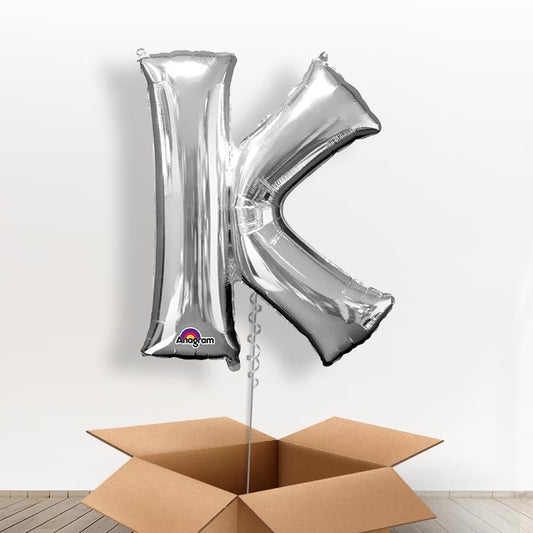 Personalised Letter K Balloon in a Box - Silver