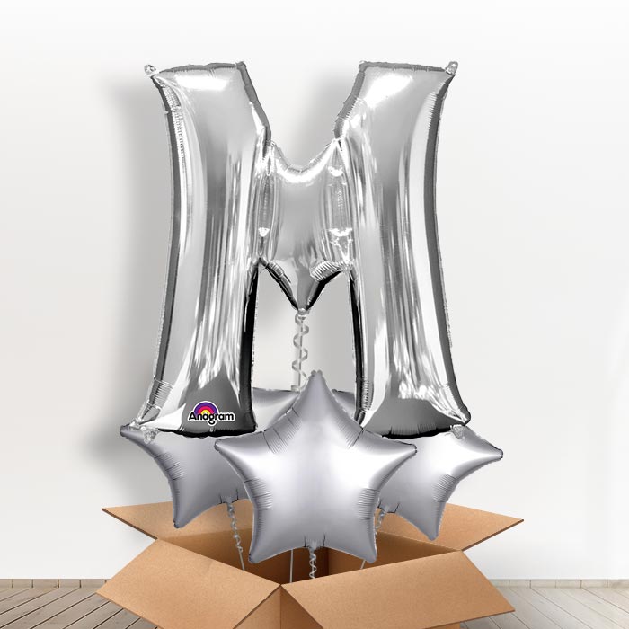 Personalised M Balloon in a Box - Silver