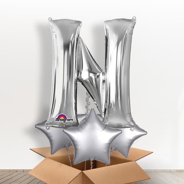 Personalised N Balloon in a Box - Silver