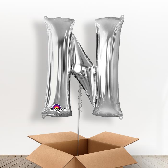 Personalised N Balloon in a Box - Silver