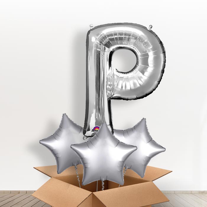 Personalised P Balloon in a Box - Silver