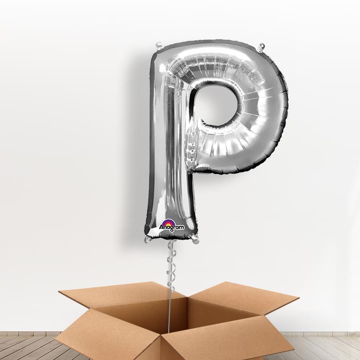 Personalised P Balloon in a Box - Silver