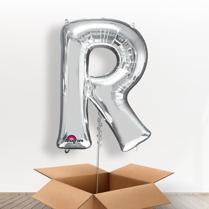 Personalised R Balloon in a Box - Silver