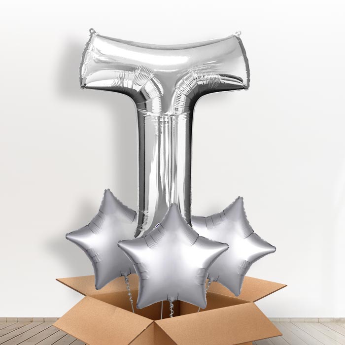 Personalised Letter T Balloon in a Box - Silver