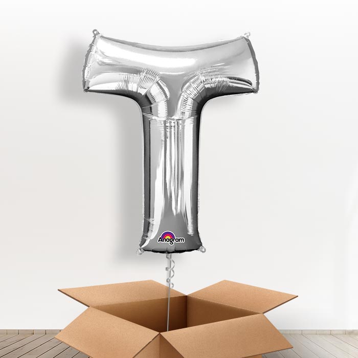 Personalised Letter T Balloon in a Box - Silver