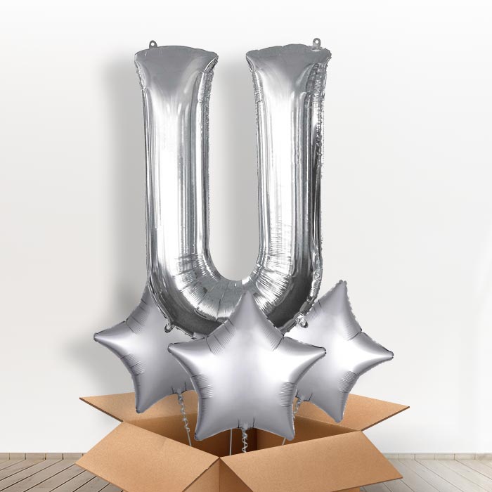 Personalised Letter U Balloon in a Box - Silver