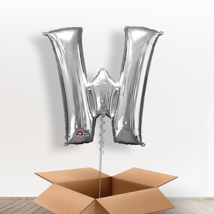 Personalised W Balloon in a Box - Silver