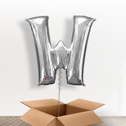 Personalised W Balloon in a Box - Silver