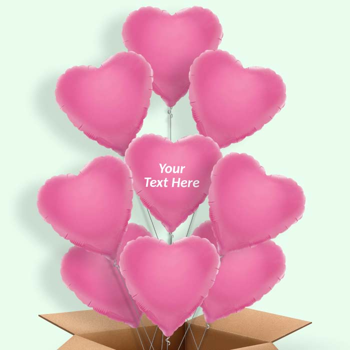 Personalised Heart Balloons in a Box - Baby Pink