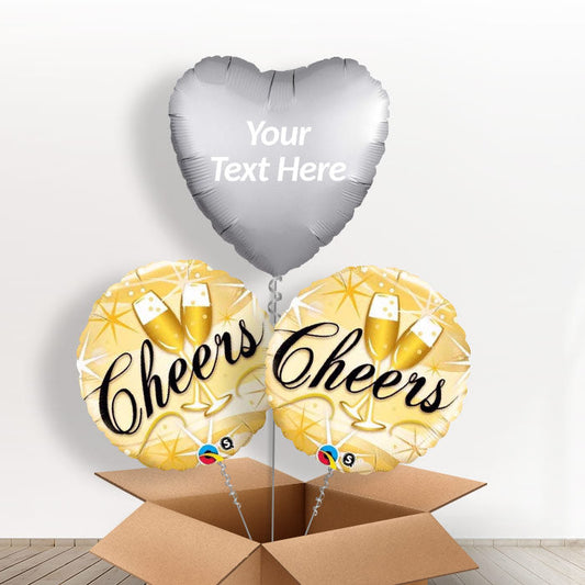 Personalised Champagne Balloon Bouquet in a Box - Balloon Trio | Small Indoor Plants