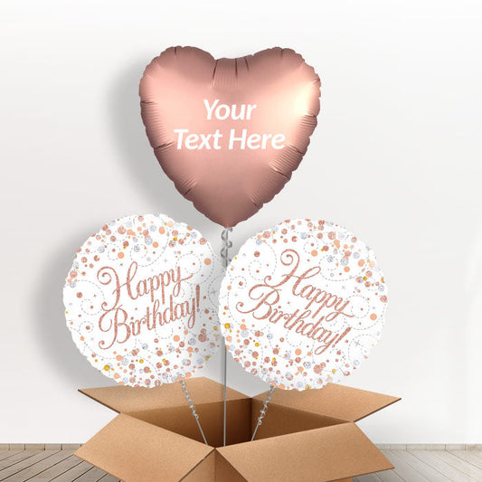 Personalised Balloon Bouquet - Rose Gold Birthday - Balloon Trio | Small Indoor Plants